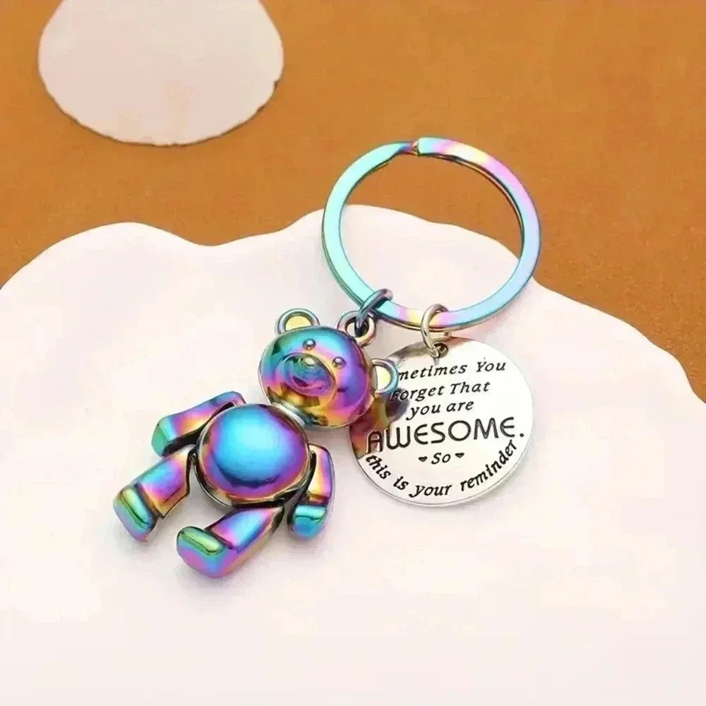 NWOT Cute Bear Keychain with Inspirational "You Are Awesome" Message - Picture 7 of 7
